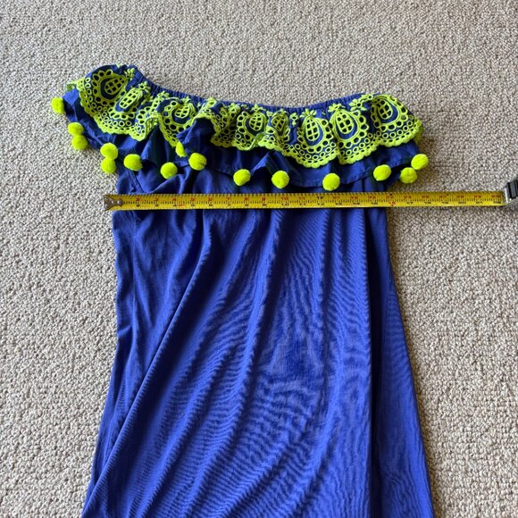 Lilly Pulitzer Idara One Shoulder Ruffle Dress Corsica Blue Pom Pom M - Picture 8 of 9